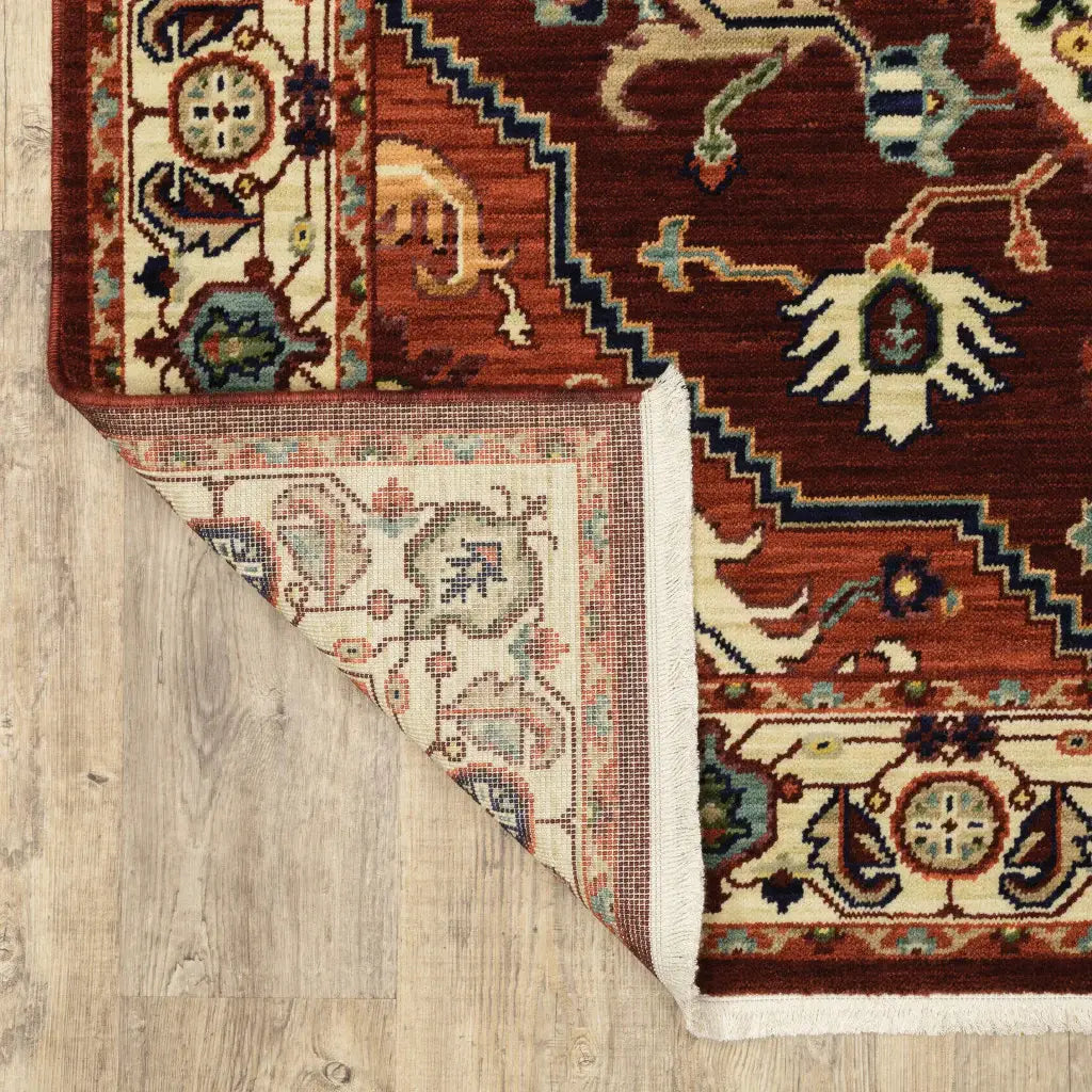 2' X 6' Red Ivory Orange And Blue Oriental Power Loom Stain Resistant Runner Rug With Fringe - Homeroots - Flyclothing LLC