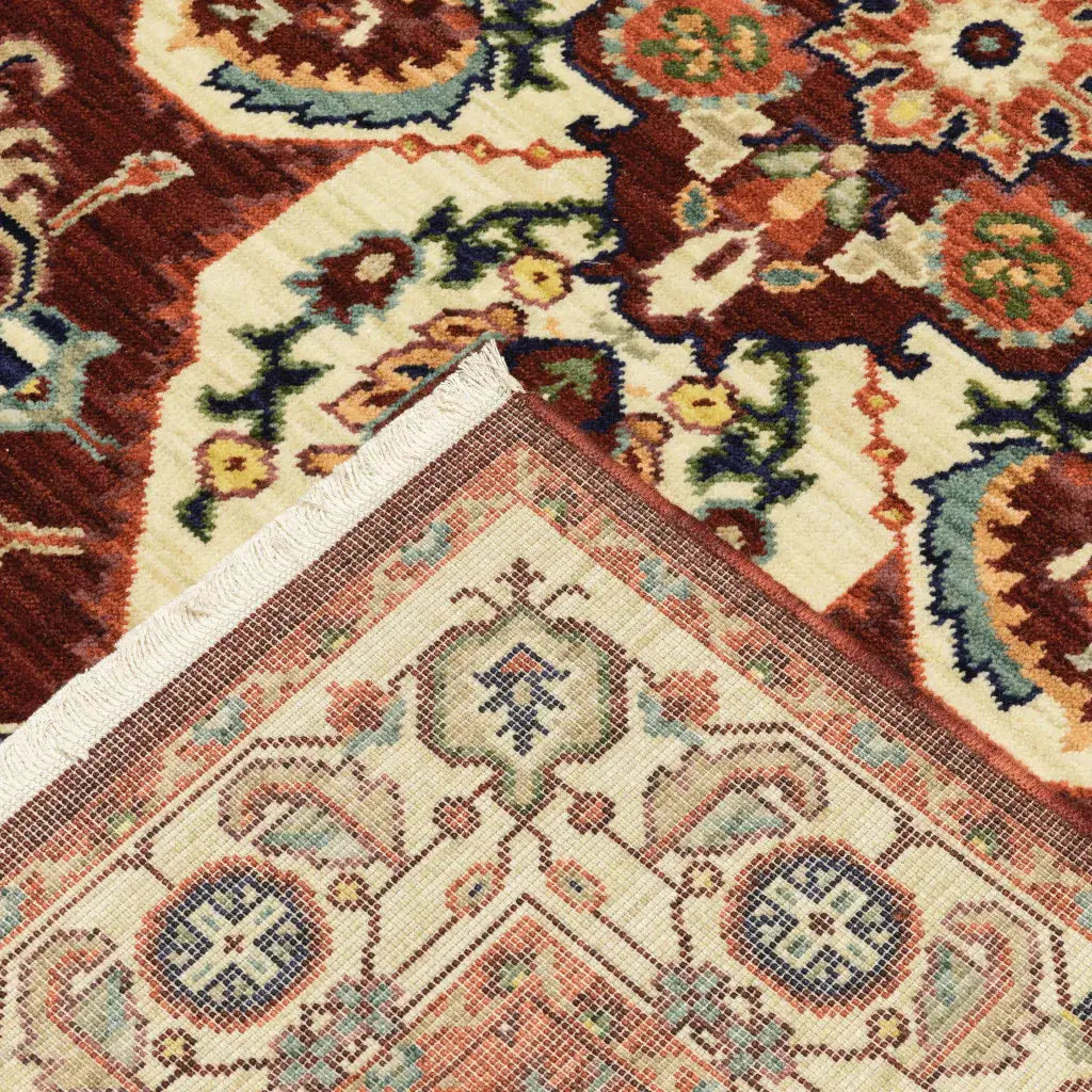 2' X 6' Red Ivory Orange And Blue Oriental Power Loom Stain Resistant Runner Rug With Fringe - Homeroots - Flyclothing LLC