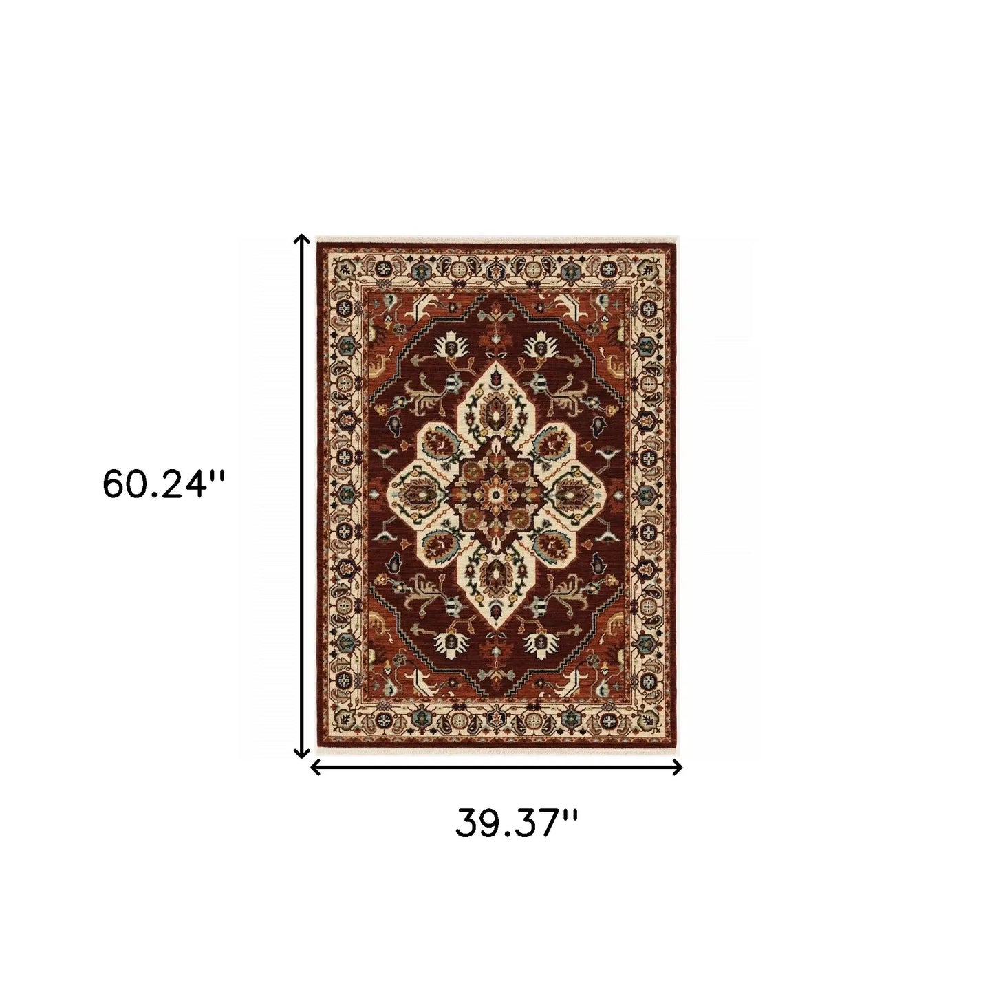 3' X 5' Red Ivory Orange And Blue Oriental Power Loom Stain Resistant Area Rug With Fringe - Homeroots - Flyclothing LLC