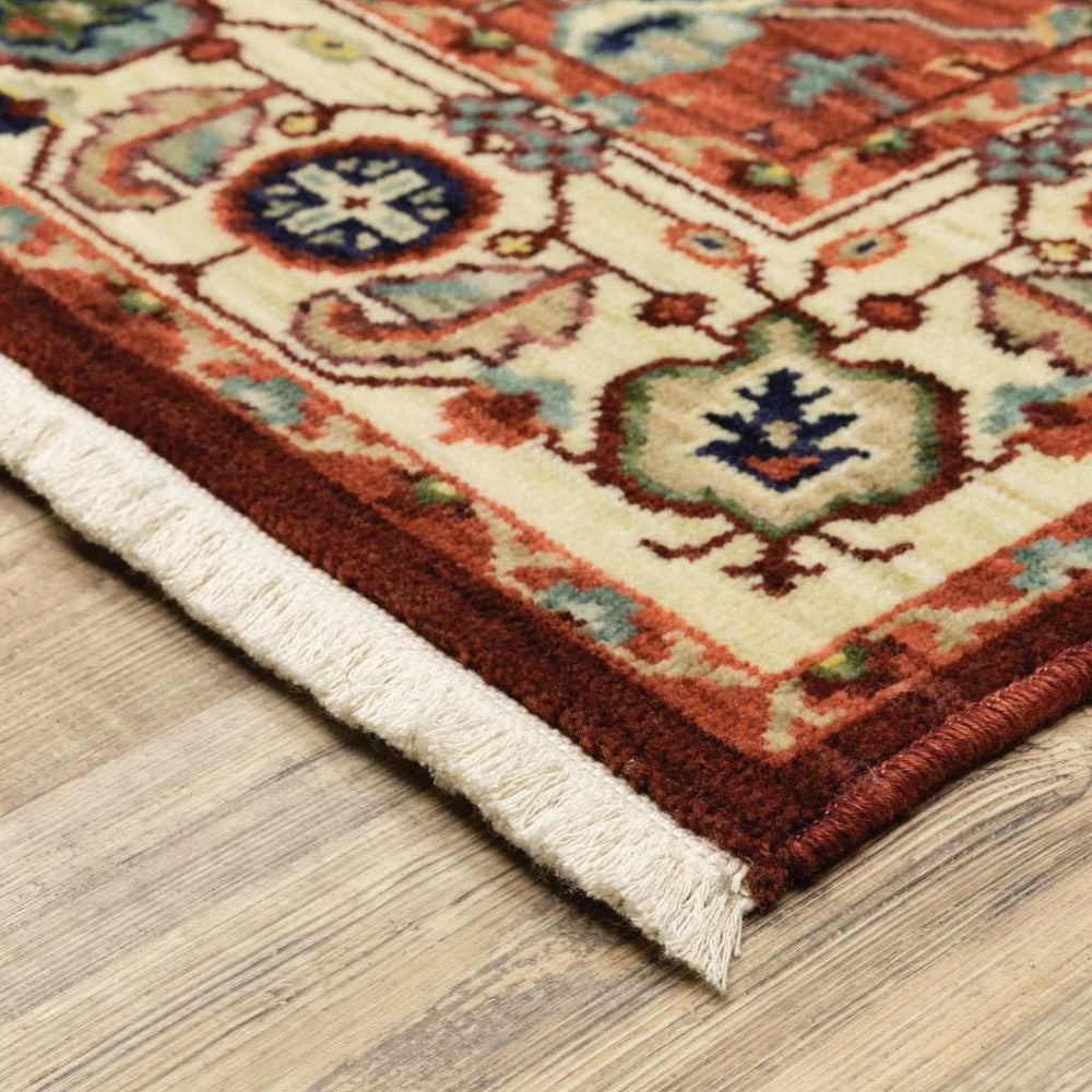 6' X 9' Red Ivory Orange And Blue Oriental Power Loom Stain Resistant Area Rug With Fringe - Homeroots - Flyclothing LLC