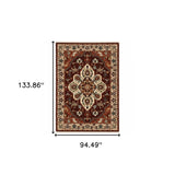 8' X 11' Red Ivory Orange And Blue Oriental Power Loom Stain Resistant Area Rug With Fringe - Homeroots - Flyclothing LLC