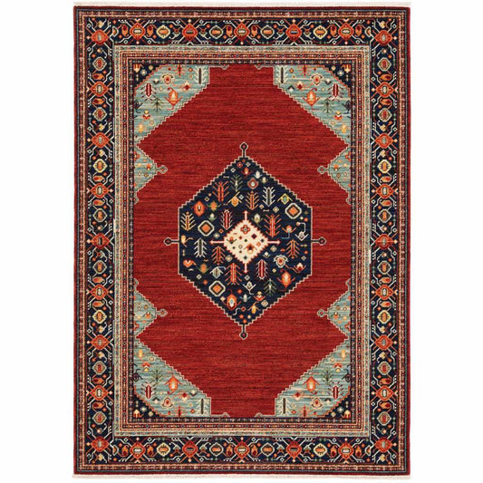 2' X 3' Red Blue Orange And Ivory Oriental Power Loom Stain Resistant Area Rug With Fringe - Homeroots - Flyclothing LLC