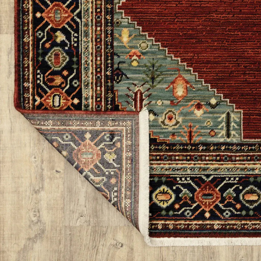 2' X 3' Red Blue Orange And Ivory Oriental Power Loom Stain Resistant Area Rug With Fringe - Homeroots - Flyclothing LLC