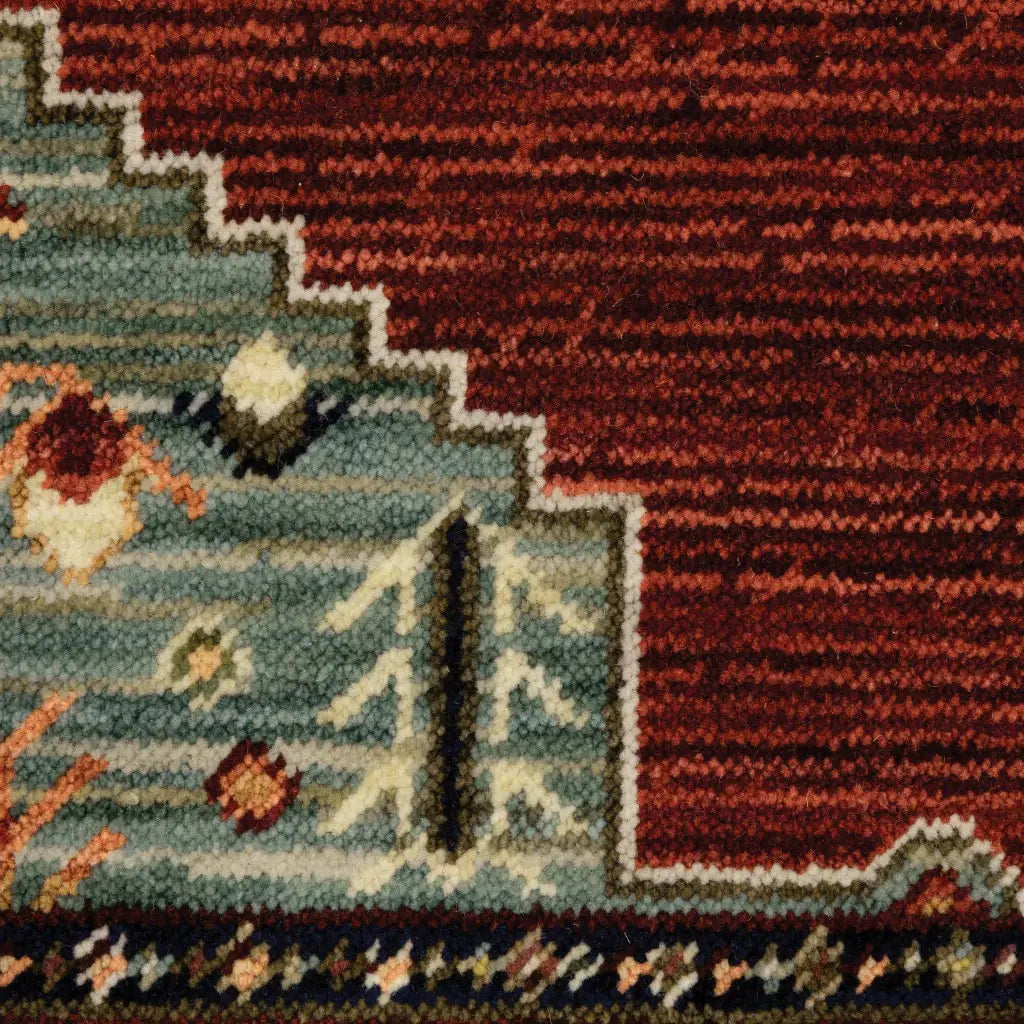 2' X 3' Red Blue Orange And Ivory Oriental Power Loom Stain Resistant Area Rug With Fringe - Homeroots - Flyclothing LLC