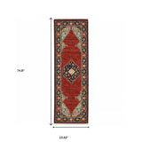 6' Blue and Red Medallion Power Loom Runner Rug - Homeroots - Flyclothing LLC