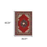 3' X 5' Blue and Red Oriental Power Loom Area Rug - Homeroots - Flyclothing LLC