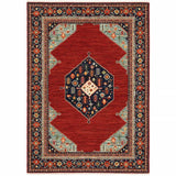 5' X 8' Red Blue Orange And Ivory Oriental Power Loom Stain Resistant Area Rug With Fringe - Homeroots - Flyclothing LLC