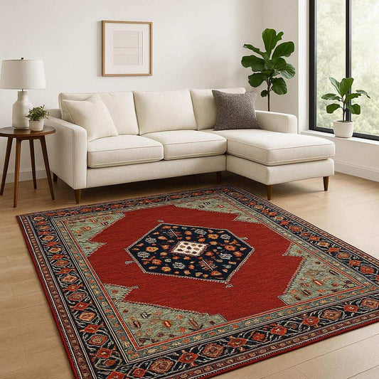6' X 9' Blue And Red Oriental Power Loom Area Rug With Fringe - Homeroots - Flyclothing LLC