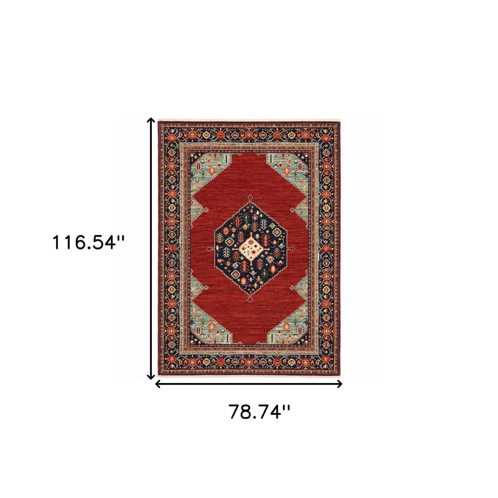 6' X 9' Blue And Red Oriental Power Loom Area Rug With Fringe - Homeroots - Flyclothing LLC