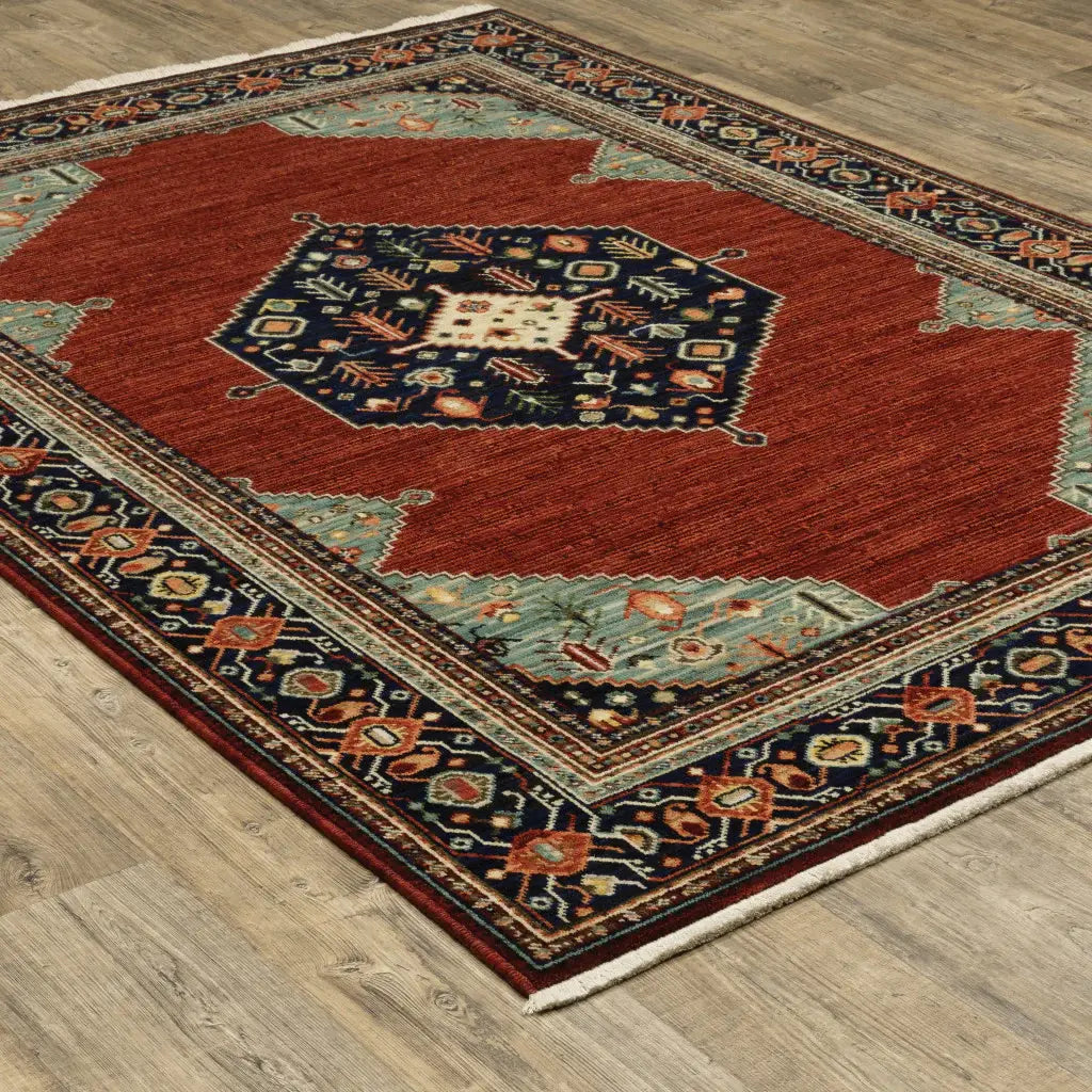10' X 13' Red and Black Oriental Power Loom Area Rug - Homeroots - Flyclothing LLC