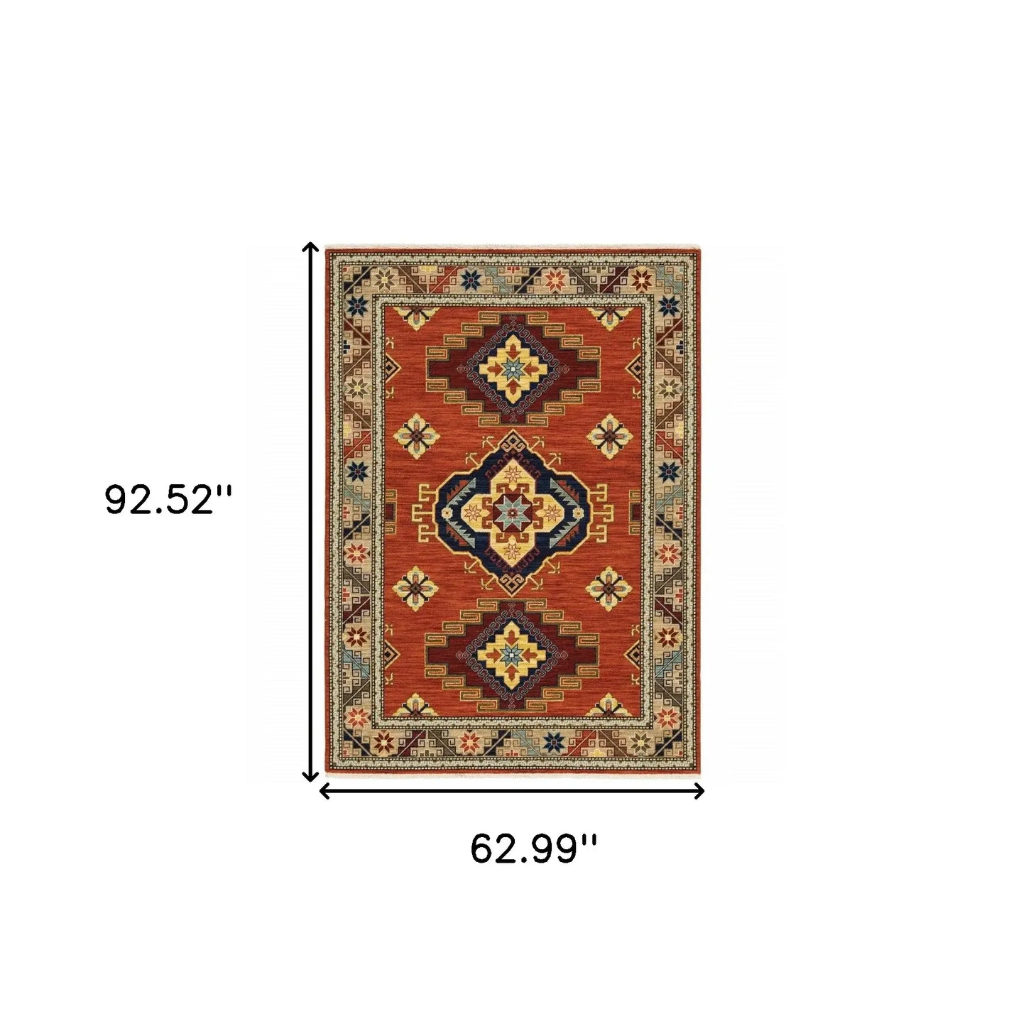 5' X 8' Red and Gold Oriental Power Loom Area Rug - Homeroots - Flyclothing LLC