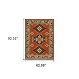 5' X 8' Red and Gold Oriental Power Loom Area Rug - Homeroots - Flyclothing LLC