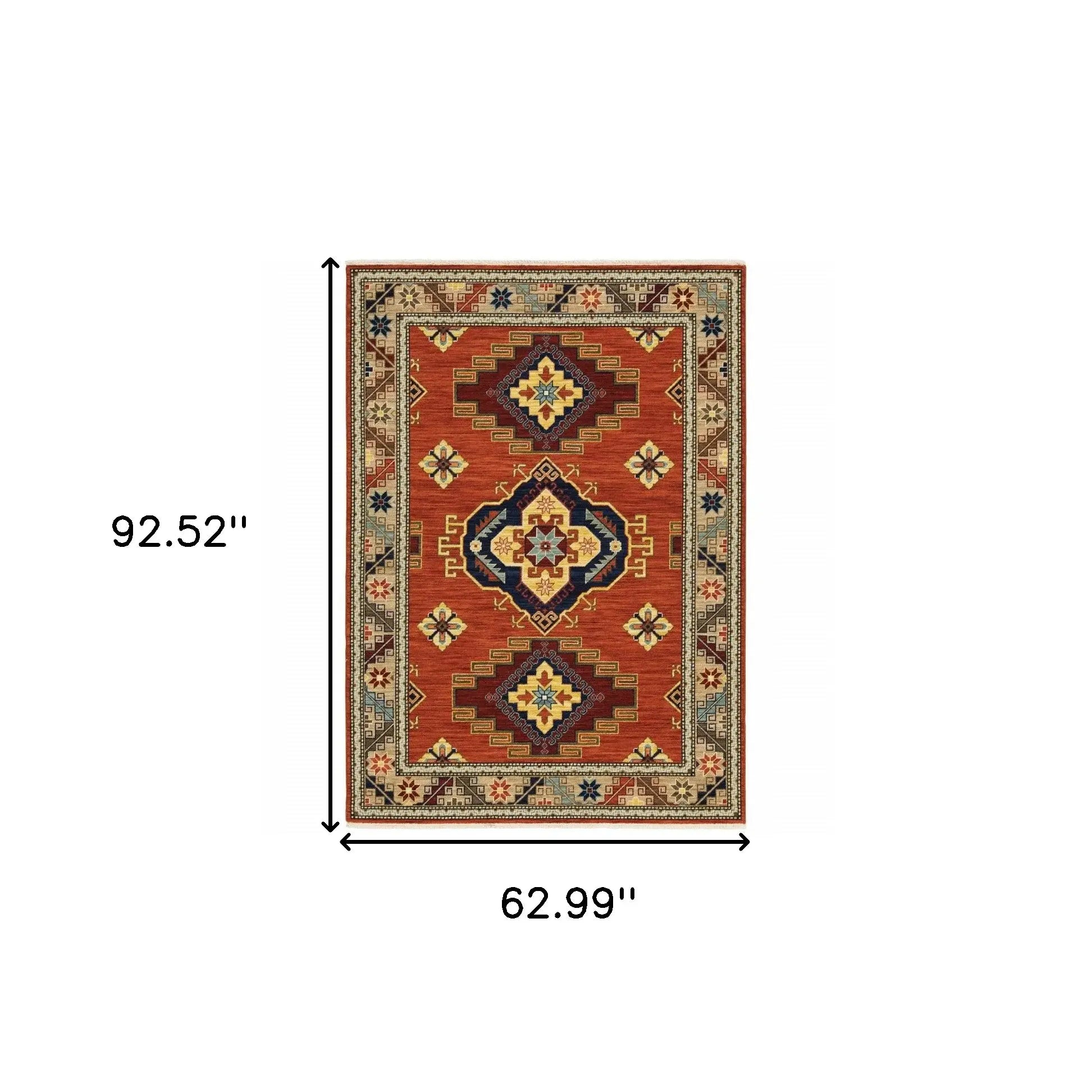 5' X 8' Red and Gold Oriental Power Loom Area Rug - Homeroots - Flyclothing LLC