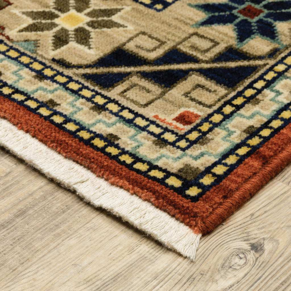 6' X 9' Red Gold Blue Brown Oriental Power Loom Stain Resistant Area Rug With Fringe - Homeroots - Flyclothing LLC
