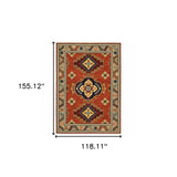 10' X 13' Red Gold Blue Brown Oriental Power Loom Stain Resistant Area Rug With Fringe - Homeroots - Flyclothing LLC