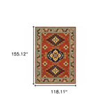 10' X 13' Red Gold Blue Brown Oriental Power Loom Stain Resistant Area Rug With Fringe - Homeroots - Flyclothing LLC