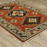 10' X 13' Red Gold Blue Brown Oriental Power Loom Stain Resistant Area Rug With Fringe - Homeroots - Flyclothing LLC