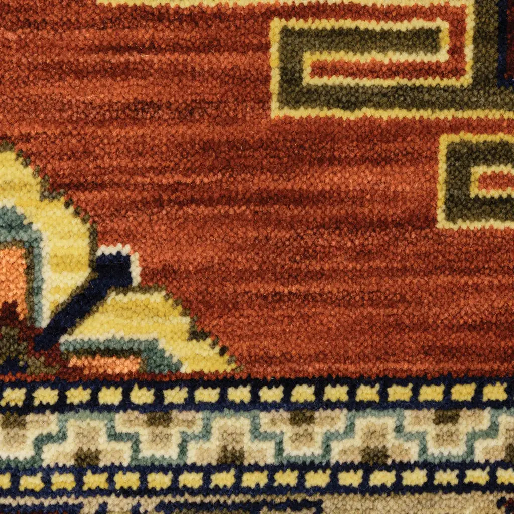10' X 13' Red Gold Blue Brown Oriental Power Loom Stain Resistant Area Rug With Fringe - Homeroots - Flyclothing LLC