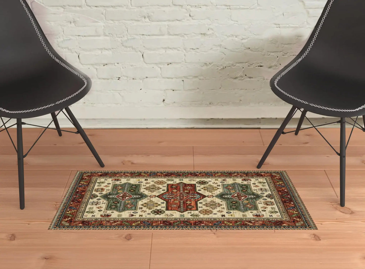 2' X 3' Brick Red Orange Rust Beige Gold Pale Blue Olive Navy And Black Oriental Power Loom Stain Resistant Area Rug With Fringe - Homeroots - Flyclothing LLC