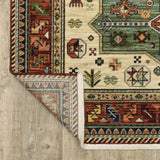 2' X 3' Brick Red Orange Rust Beige Gold Pale Blue Olive Navy And Black Oriental Power Loom Stain Resistant Area Rug With Fringe - Homeroots - Flyclothing LLC