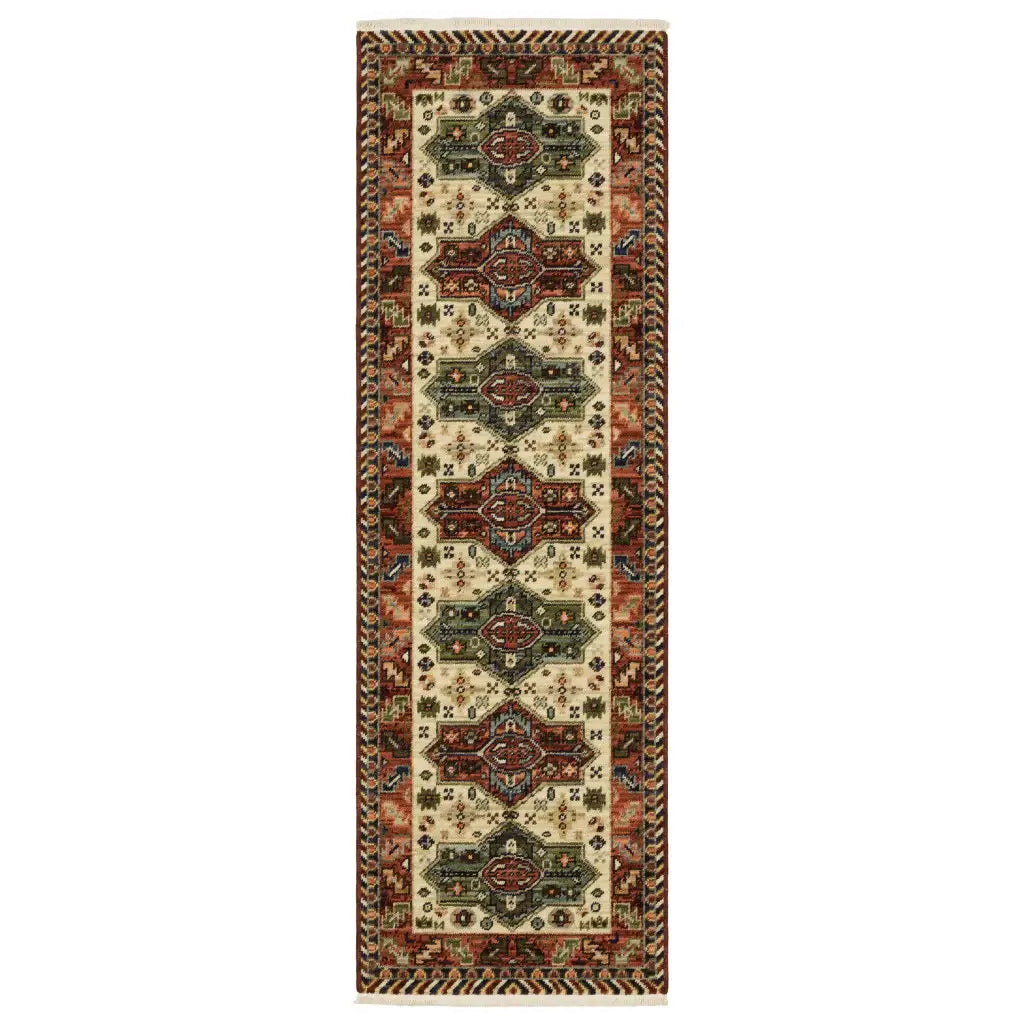 6' Red Blue and White Oriental Power Loom Runner Rug - Homeroots - Flyclothing LLC