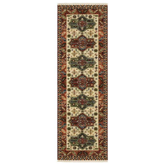 6' Red Blue and White Oriental Power Loom Runner Rug - Homeroots - Flyclothing LLC