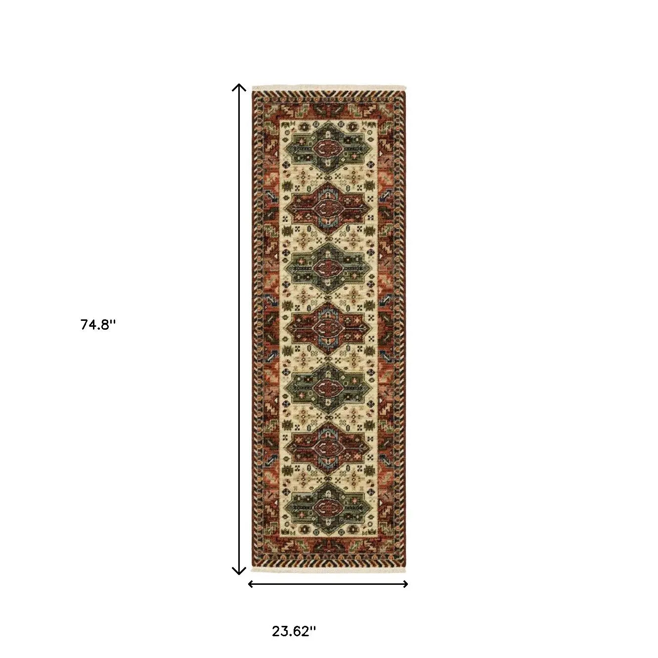 6' Red Blue and White Oriental Power Loom Runner Rug - Homeroots - Flyclothing LLC