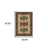 5' X 8' Brick Red Orange Rust Beige Gold Pale Blue Olive Navy And Black Oriental Power Loom Stain Resistant Area Rug With Fringe - Homeroots - Flyclothing LLC