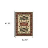 5' X 8' Brick Red Orange Rust Beige Gold Pale Blue Olive Navy And Black Oriental Power Loom Stain Resistant Area Rug With Fringe - Homeroots - Flyclothing LLC