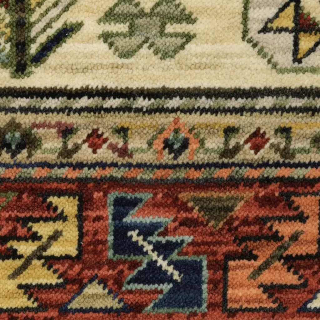 6' X 9' Brick Red Orange Rust Beige Gold Pale Blue Olive Navy And Black Oriental Power Loom Stain Resistant Area Rug With Fringe - Homeroots - Flyclothing LLC