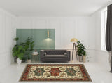 8' X 11' Brick Red Orange Rust Beige Gold Pale Blue Olive Navy And Black Oriental Power Loom Stain Resistant Area Rug With Fringe - Homeroots - Flyclothing LLC