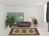 8' X 11' Brick Red Orange Rust Beige Gold Pale Blue Olive Navy And Black Oriental Power Loom Stain Resistant Area Rug With Fringe - Homeroots - Flyclothing LLC