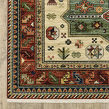 8' X 11' Brick Red Orange Rust Beige Gold Pale Blue Olive Navy And Black Oriental Power Loom Stain Resistant Area Rug With Fringe - Homeroots - Flyclothing LLC