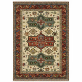 10' X 13' Brick Red Orange Rust Beige Gold Pale Blue Olive Navy And Black Oriental Power Loom Stain Resistant Area Rug With Fringe - Homeroots - Flyclothing LLC