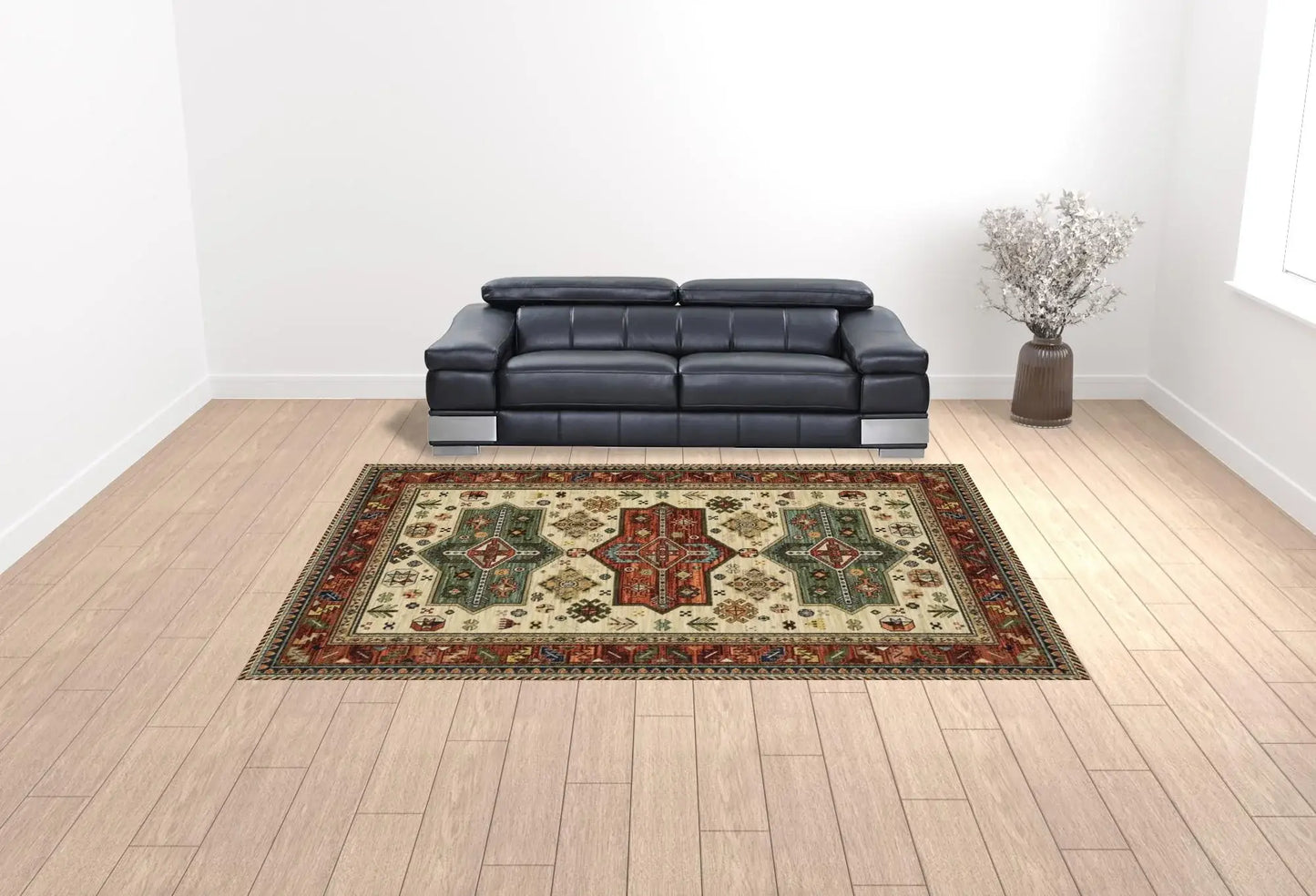 10' X 13' Brick Red Orange Rust Beige Gold Pale Blue Olive Navy And Black Oriental Power Loom Stain Resistant Area Rug With Fringe - Homeroots - Flyclothing LLC