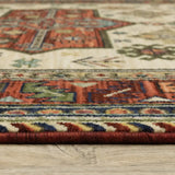 10' X 13' Brick Red Orange Rust Beige Gold Pale Blue Olive Navy And Black Oriental Power Loom Stain Resistant Area Rug With Fringe - Homeroots - Flyclothing LLC