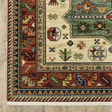 10' X 13' Brick Red Orange Rust Beige Gold Pale Blue Olive Navy And Black Oriental Power Loom Stain Resistant Area Rug With Fringe - Homeroots