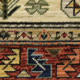 10' X 13' Brick Red Orange Rust Beige Gold Pale Blue Olive Navy And Black Oriental Power Loom Stain Resistant Area Rug With Fringe - Homeroots