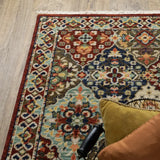 2' X 3' Red Rust Navy Light Blue Brown Orange Ivory And Gold Oriental Power Loom Stain Resistant Area Rug With Fringe - Homeroots - Flyclothing LLC