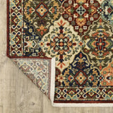 2' X 3' Red Rust Navy Light Blue Brown Orange Ivory And Gold Oriental Power Loom Stain Resistant Area Rug With Fringe - Homeroots - Flyclothing LLC