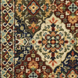 2' X 6' Red Rust Navy Light Blue Brown Orange Ivory And Gold Oriental Power Loom Stain Resistant Runner Rug With Fringe - Homeroots - Flyclothing LLC