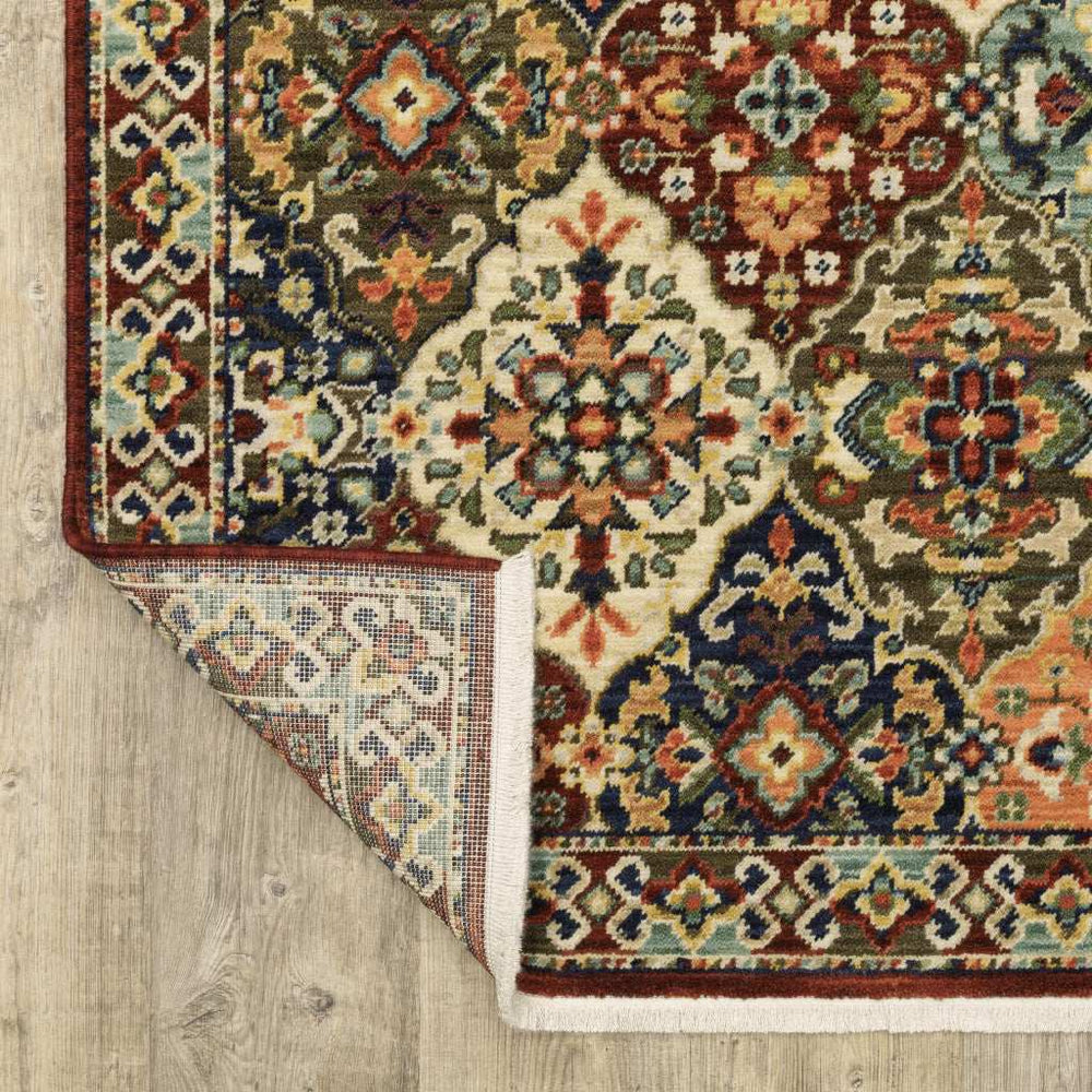 2' X 6' Red Rust Navy Light Blue Brown Orange Ivory And Gold Oriental Power Loom Stain Resistant Runner Rug With Fringe - Homeroots - Flyclothing LLC