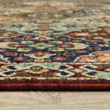 2' X 6' Red Rust Navy Light Blue Brown Orange Ivory And Gold Oriental Power Loom Stain Resistant Runner Rug With Fringe - Homeroots - Flyclothing LLC