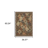 3' X 5' Red Rust Navy Light Blue Brown Orange Ivory And Gold Oriental Power Loom Stain Resistant Area Rug With Fringe - Homeroots - Flyclothing LLC