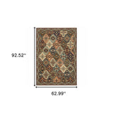 5' X 8' Red Rust Navy Light Blue Brown Orange Ivory And Gold Oriental Power Loom Stain Resistant Area Rug With Fringe - Homeroots - Flyclothing LLC