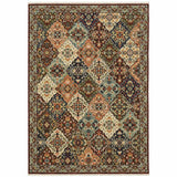8' X 11' Red Rust Navy Light Blue Brown Orange Ivory And Gold Oriental Power Loom Stain Resistant Area Rug With Fringe - Homeroots - Flyclothing LLC
