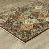 10' X 13' Red Rust Navy Light Blue Brown Orange Ivory And Gold Oriental Power Loom Stain Resistant Area Rug With Fringe - Homeroots - Flyclothing LLC