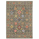 2' X 6' Grey Salmon Pink Gold Blue Rust Deep Blue Ivory And Green Oriental Power Loom Stain Resistant Runner Rug With Fringe - Homeroots - Flyclothing LLC