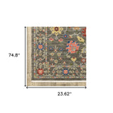 2' X 6' Grey Salmon Pink Gold Blue Rust Deep Blue Ivory And Green Oriental Power Loom Stain Resistant Runner Rug With Fringe - Homeroots - Flyclothing LLC