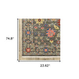 2' X 6' Grey Salmon Pink Gold Blue Rust Deep Blue Ivory And Green Oriental Power Loom Stain Resistant Runner Rug With Fringe - Homeroots - Flyclothing LLC